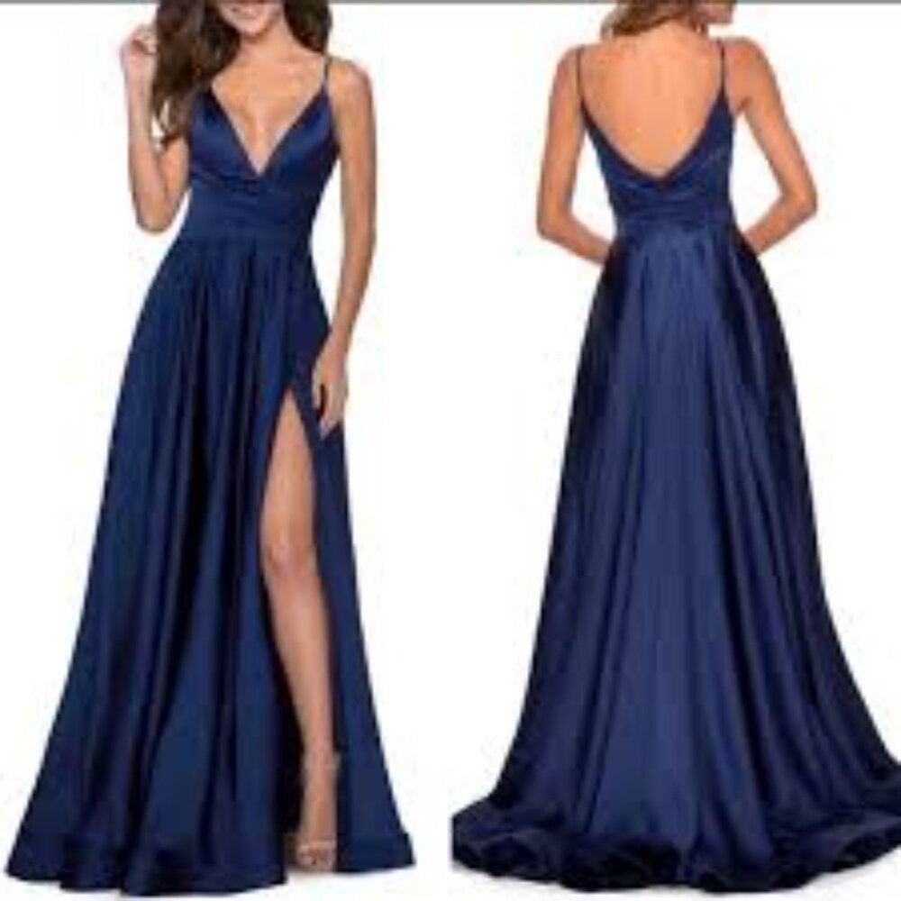 NWOT- La Femme Strappy Back Satin Ballgown - Picture 1 of 7